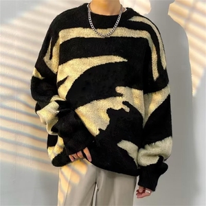 YM14-P45 秋冬美式条纹撞色毛衣男ins潮牌宽松慵懒春季复古图片