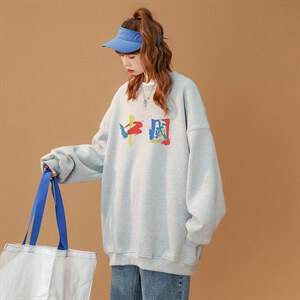 春装衔接新款 中性设计感小众印花宽松圆领套头卫衣W150 P30控48图片