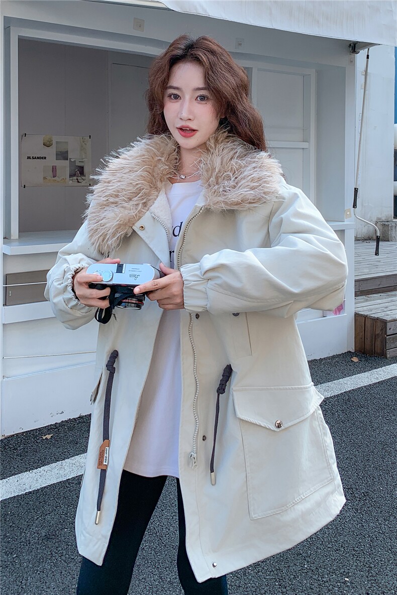 2C085-Q117P235K345主推款中长款大翻领派克羊羔毛外套风衣,女装派克服,2C085