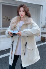 2C085-Q117P235K345主推款中长款大翻领派克羊羔毛外套风衣，女装派克服，2C085