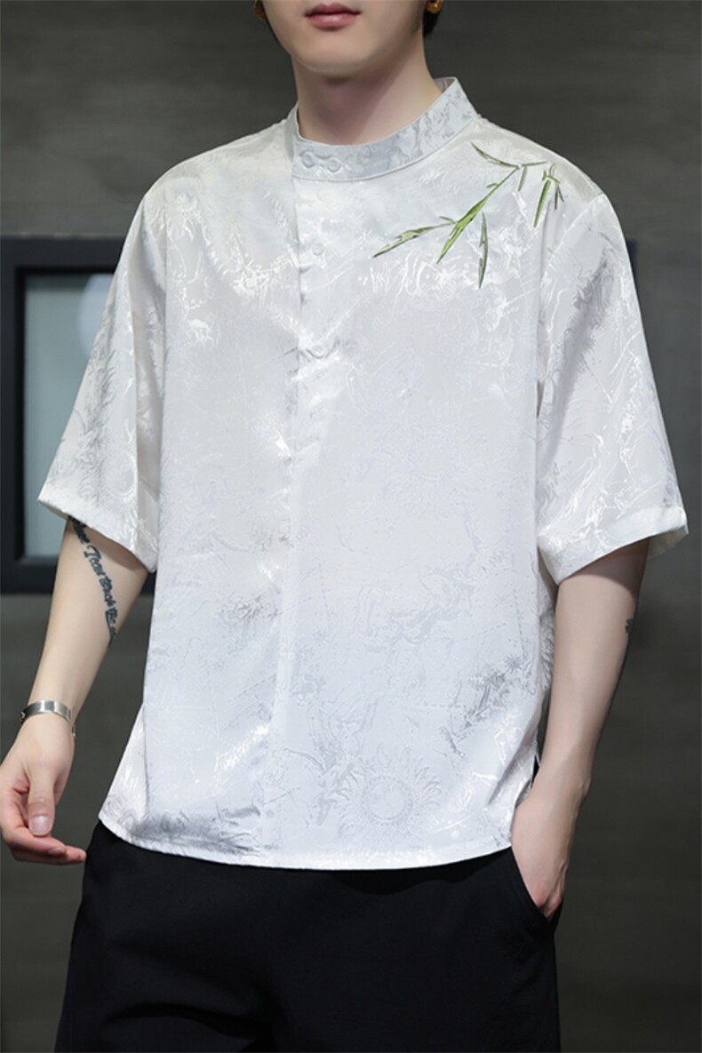 新中式立领风潮T恤短袖民族服饰刺绣汉服时尚唐装T2415-P55,男装T恤,电商A227