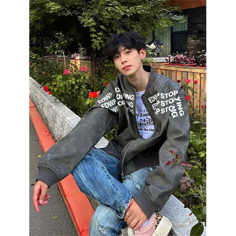 美式复古短款外套男款春秋潮牌高级感棒球服cleanfit高街夹克外套,男装夹克,星座302B