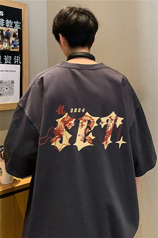 2025新款龙年字母印花SET短袖宽松M~5XLXZ604-DT217-P25控39,男装T恤,星座604