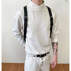 加绒加厚卫衣男款斜拉链秋冬季小众设计感长袖T恤特P28加绒P38，男装T恤，电商C306-1