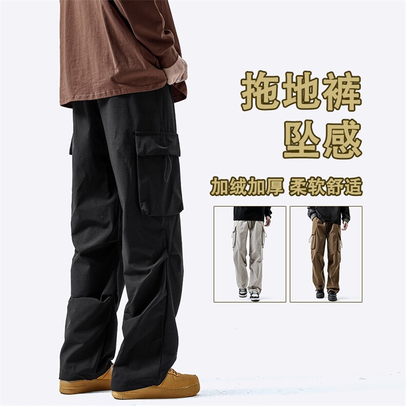 加绒可选伞兵工装裤子男宽松直筒休闲长裤K210-特批-35加绒特批45图片