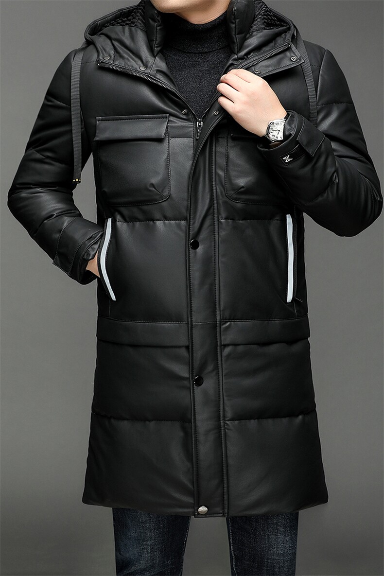 X2259秋冬新款海宁皮衣男士中长款绵羊皮鹅绒羽绒服连帽P870,男装皮衣,电商B360