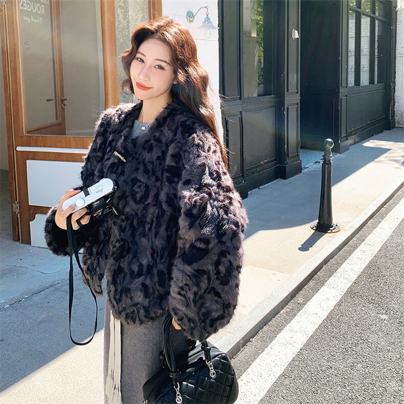 【现货】新款豹纹皮毛一体毛毛款223-1521-P205-K328,女装皮草,欣美人