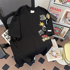 2025夏季新款复古潮涂鸦卡通短袖t恤学生情侣宽松现货T1836-P40，男装T恤，星座512-4