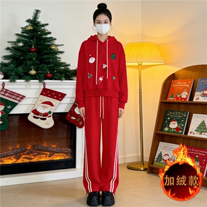 慵懒风时尚休闲套装女秋冬新款韩系卡通印花长袖卫衣阔腿裤两件套图片