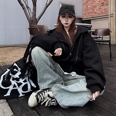 抖音得物高品质秋冬美式高街重磅结构辑明线纹理连帽卫衣外套W111，男装卫衣，电商A486