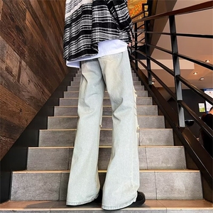 牛仔裤男女秋季破洞裤子美式高街宽松直筒裤复古阔腿裤N01729-P45图片