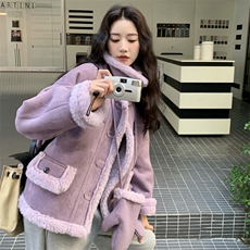 现货加厚麂皮绒皮毛一体附带手套2C229-81218-P229-K418，女装短外套，2C229