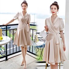 2023年夏季韩版通勤钉珠翻领中长款连衣裙，女装连衣裙，火爆靓佳人