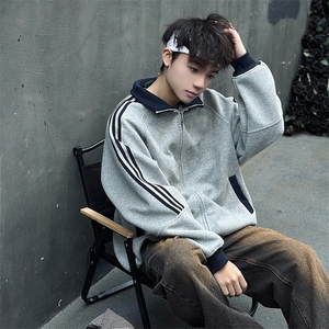 抖音得物高品质 美式高街重磅结构设计拼接织带立领卫衣外套 CM42图片