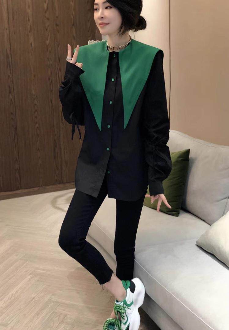 拼色领衬衫，女装衬衫，尚+