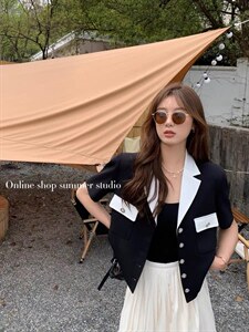 现货 拼色小西装短袖,女装西装,F/TU