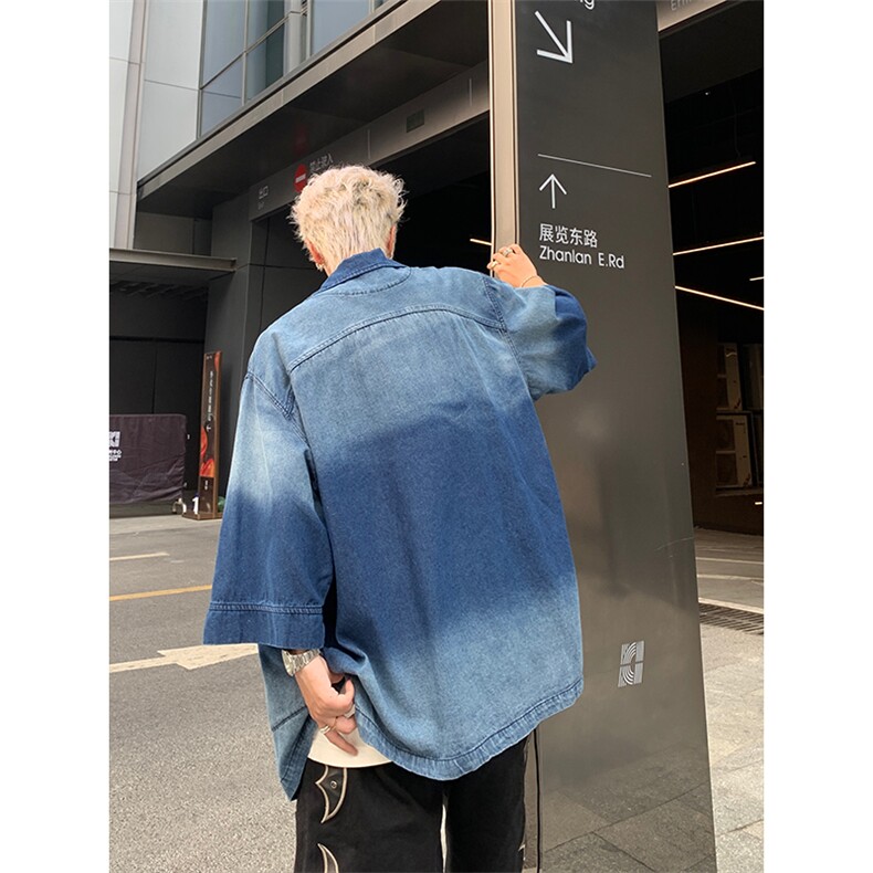 F344-P68夏季新中式潮牛仔外套男复古宽松水洗做旧衬衣现货,男装工装外套,星座512-6