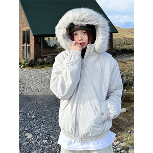有货DM8360-特批95加厚毛领连帽棉衣外套防风带毛保暖图片