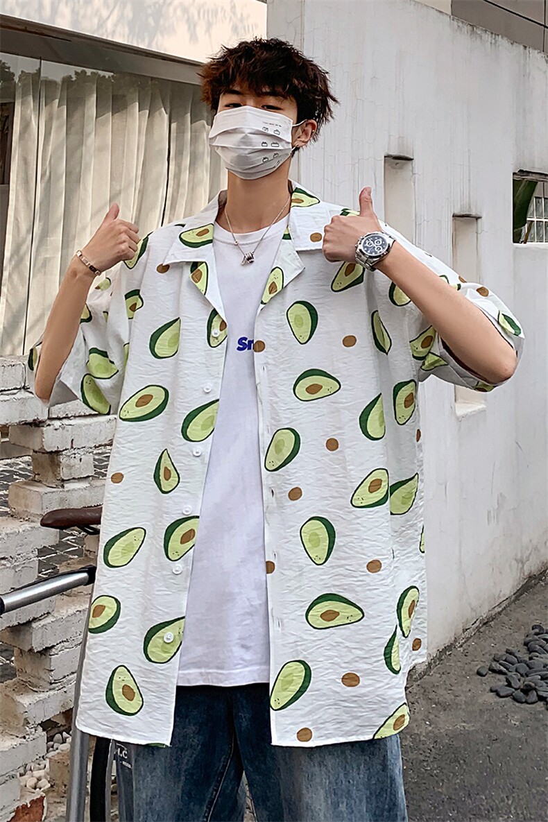 21年夏季短袖衬衫男宽松落肩港风西装领衬衫男DS-C407-CS308-P35,男装衬衫,电商C323-1