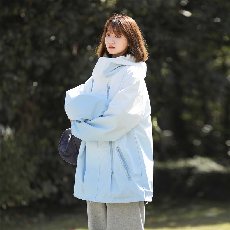控价70开春户外渐变颜色连帽防风防水多拉链冲锋衣外套JK026P70,女装短外套,电商A128