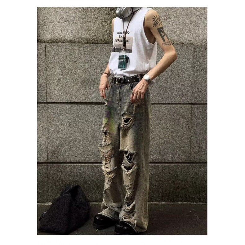 DY9197-P55美式裤子男水洗直筒牛仔裤破洞潮牌ins高街男-网图现货,男装牛仔裤,星座603-2
