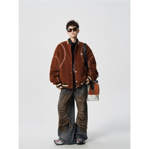 1美式旗帜字母刺绣大码S-2XL夹棉聚酯纤维棒球棉衣78156P148图片