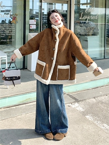 减龄两面穿咖色皮毛一体外套女冬季2025新款羊羔毛小个子加厚棉服图片