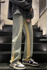 美式高街春季新款拼接直筒微喇牛仔裤B315-K1314P65控78，男装牛仔裤，电商B315
