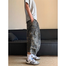 美式迷彩多口袋工装牛仔短裤男女休闲夏季新款七分裤K6140-P52，男装牛仔裤，星座412-1