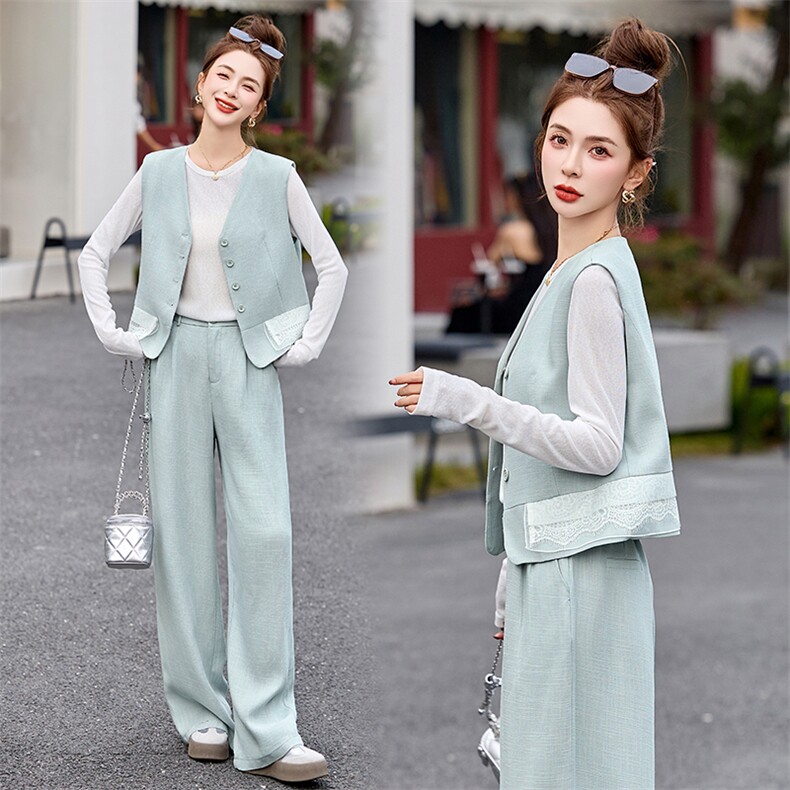 短裤套装女夏2025新款小个子韩系穿搭时尚蕾丝花边洋气休闲三件套,女装套装/套裙,玖莱伊