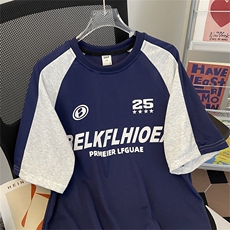 C353-P262024夏季新款拼接撞色短袖T恤男美式高街宽松体恤现货，男装T恤，星座512-6