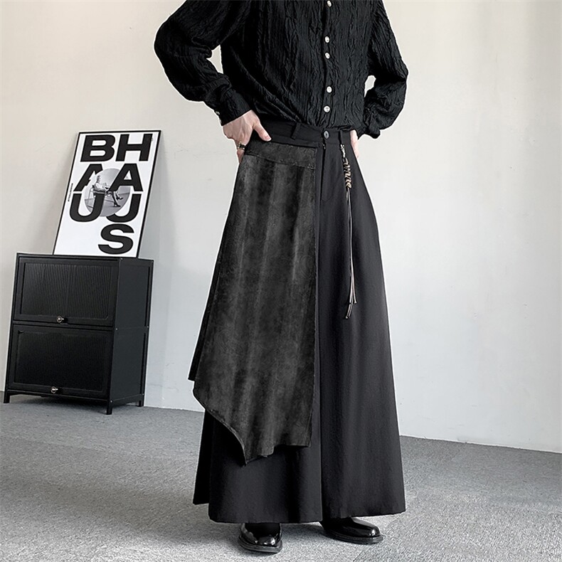 新图可拆卸两种穿法大码新中男女复古小众黑暗大码可拆卸阔腿裙裤图片