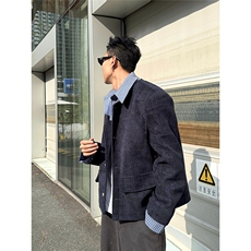 LINYILUCK/小众设计假两件拼接翻领小香风外套男痞帅休闲短款夹克，男装夹克，星座506A