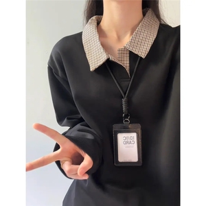 千鸟格翻领长袖polo衫男款秋季v领正肩T恤宽松美式内搭打底衫卫衣图片