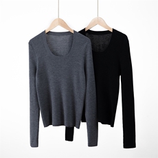 春季时尚修身显瘦百搭U领长袖羊毛衫，女装羊毛衫，润匹羊绒