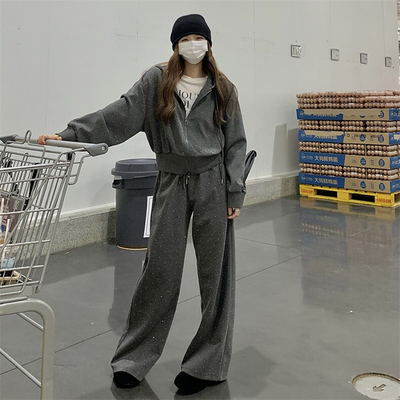 现货2025新款时尚连帽卫衣外套阔腿裤两件套潮,女装套装/套裙,浙宝203