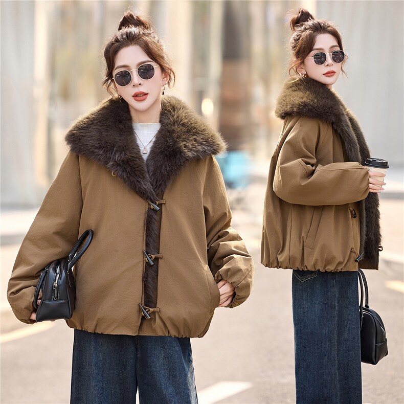 大毛领女冬季2025新款加绒加厚派克服外套,女装派克服,依多米