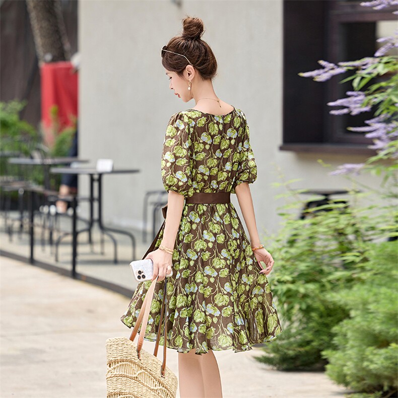 高端精致天丝连衣裙夏装新款时尚气质印花遮肚显瘦高级感裙子,女装连衣裙,姿衣坊