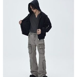 美式复古解构连帽工装外套男街头座山雕水洗夹克310A-4-B939-P100图片