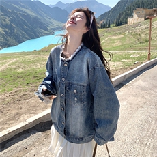复古破洞花边领牛仔外套2025新款女春秋季设计感休闲独特chic夹克，女装短外套，2C166