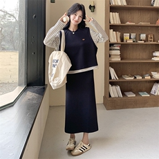 现货：春装新款拼色条纹休闲两件套半身裙2C135-6878P155K238，女装套装/套裙，2C135