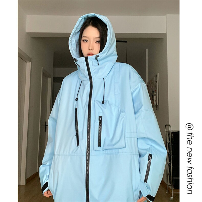 防水连帽冲锋衣男中性保暖加棉加厚亮面滑雪中性风衣外套M42-P165图片