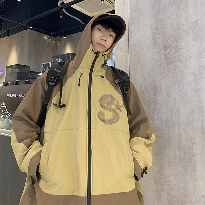 新款美式冲锋衣设计感户外宽松刺绣机能连帽外套男女秋季JK15-P68,男装夹克,星座1008