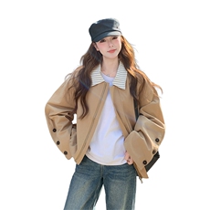 春装水洗棉韩式宽松版格子拼接外套夹克衫2601P160K255，女装短外套，2C219