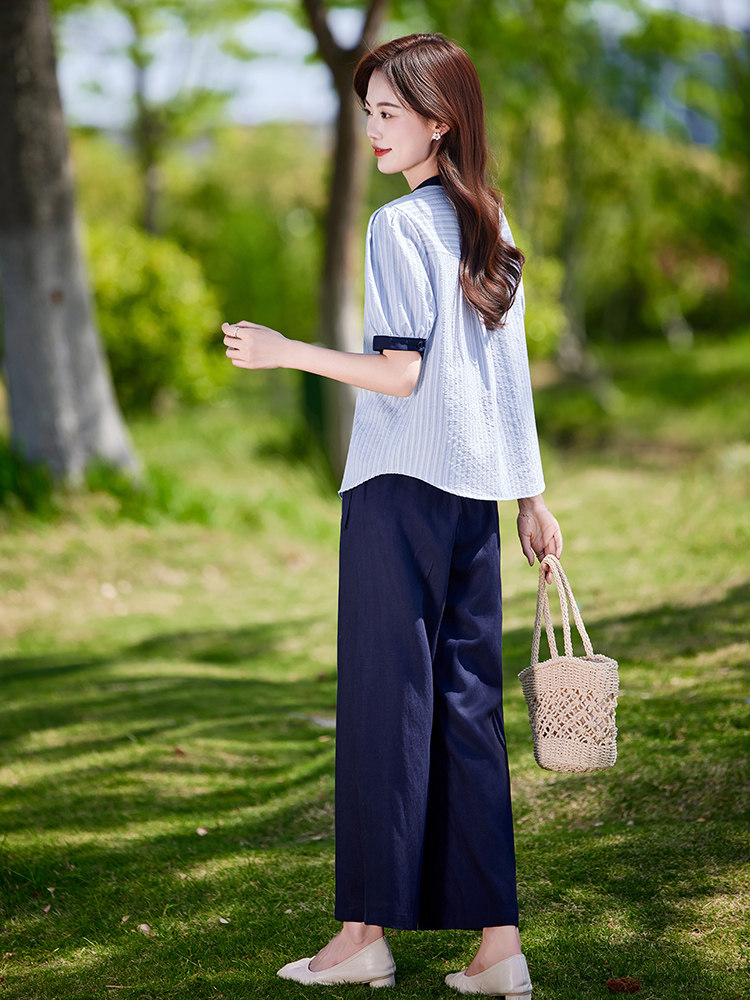 巨好看通勤气质套装女2025夏季新款时尚减龄短袖衬衫裤腿裤两件套,女装套装/套裙,靓衣阁