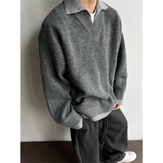 老钱风假两件Polo领毛衣Cleanfit慵懒风潮男秋冬毛衣MY02523-P60，男装针织衫/毛衣，星座308B-2