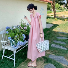 夏季连衣裙法式紫色夏季收腰长裙时尚甜美夏装气质大码显瘦宽松，女装连衣裙，2C110