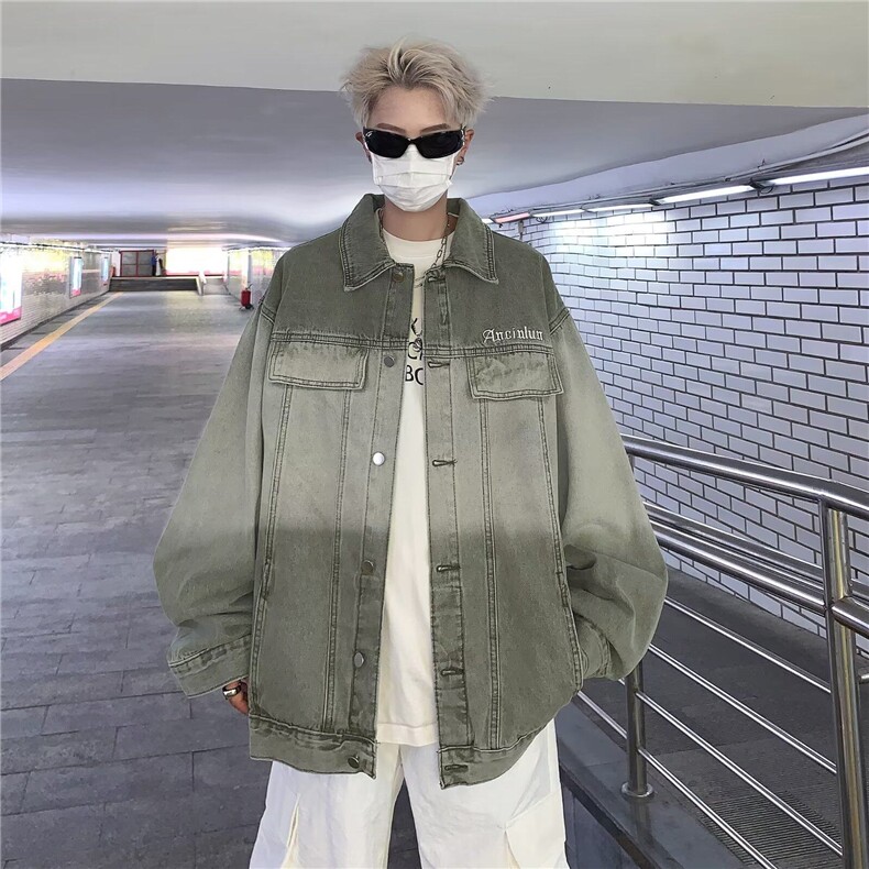 牛仔外套男韩版潮流字母刺绣渐变色宽松2025春季ins上衣W6058-P65,男装工装外套,星座412-2