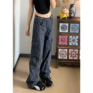 1506-1/KGA-Z101/P73水洗宽松工装微喇叭牛仔裤直筒阔腿长裤子男图片