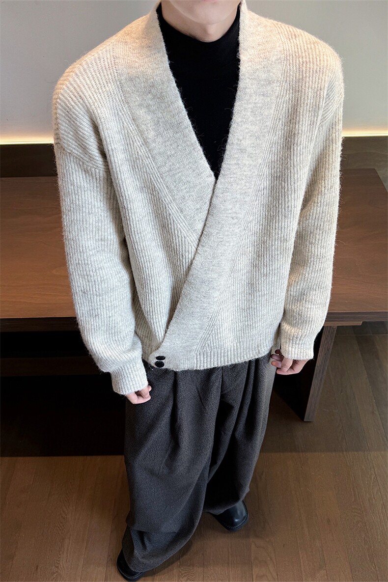 道院V领宽松针织衫老钱风设计感毛衣外套男女5Q3066-TP65控118,男装针织衫/毛衣,电商A102